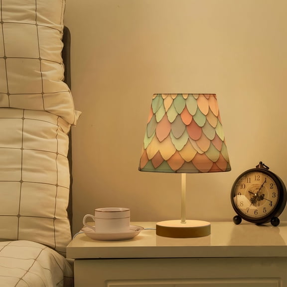 Yayeee Mini Table Lamp 11.8" Dimmable with Fabric Shade 3 Color Temperatures, Art Pattern