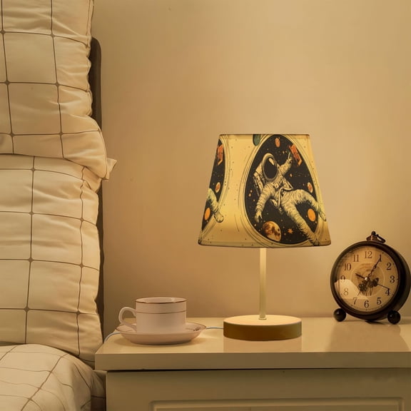Yayeee Mini Table Lamp 11.8" Dimmable with Fabric Shade 3 Color Temperatures, Astronaut Floating