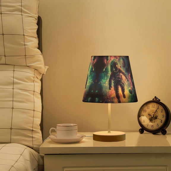 Yayeee Mini Table Lamp 10.8" Dimmable with Fabric Shade 3 Color Temperatures, Astronaut Pattern