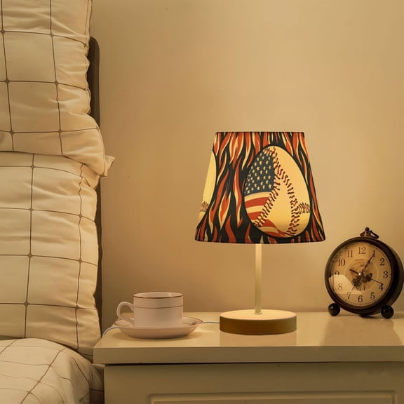 Yayeee Mini Table Lamp 10.8" Dimmable with Fabric Shade 3 Color Temperatures, Baseball Pattern
