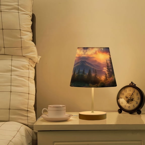 Yayeee Mini Table Lamp 10.8" Dimmable with Fabric Shade 3 Color Temperatures, Beautiful Mountain