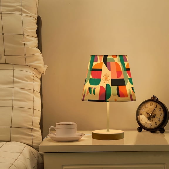 Yayeee Mini Table Lamp 10.8" Dimmable with Fabric Shade 3 Color Temperatures, Beige Abstract
