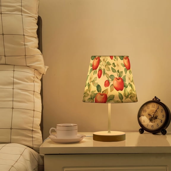 Yayeee Mini Table Lamp 11.8" Dimmable with Fabric Shade 3 Color Temperatures, Beige Apple Pattern