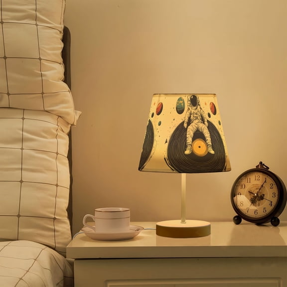 Yayeee Mini Table Lamp 10.8" Dimmable with Fabric Shade 3 Color Temperatures, Beige Astronaut Record