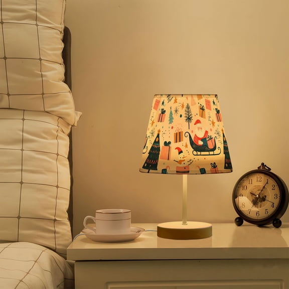Yayeee Mini Table Lamp 11.8" Dimmable with Fabric Shade 3 Color Temperatures, Beige Christmas Santa