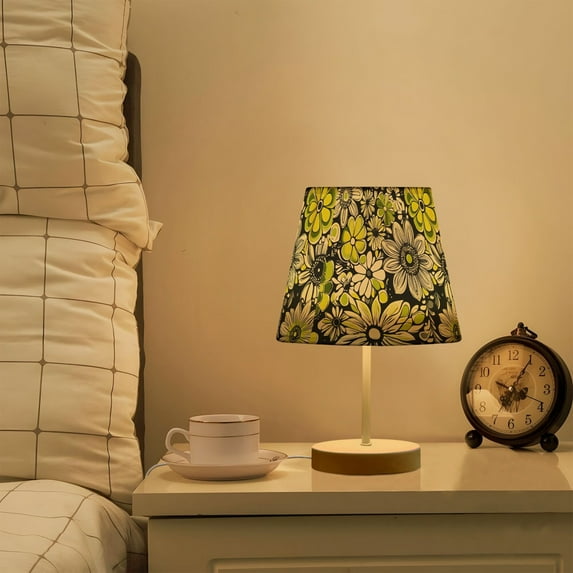 Yayeee Mini Table Lamp 10.8" Dimmable with Fabric Shade 3 Color Temperatures, Beige Flower Pattern