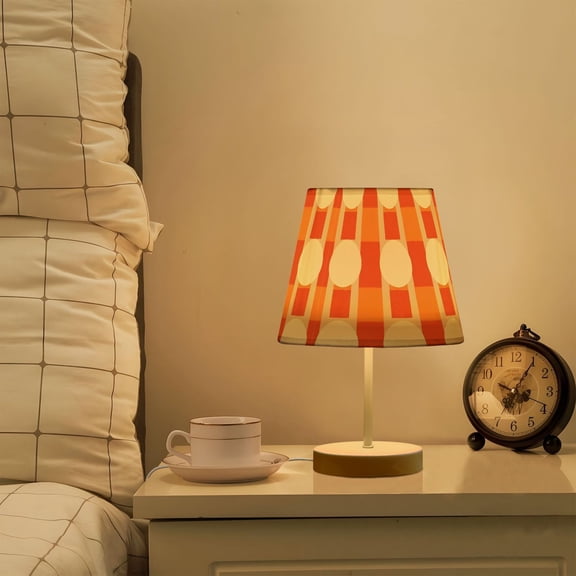 Yayeee Mini Table Lamp 11.8" Dimmable with Fabric Shade 3 Color Temperatures, Beige Geometric Circles