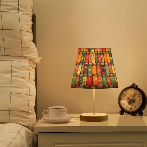 Yayeee Mini Table Lamp 11.8" Dimmable with Fabric Shade 3 Color Temperatures, Beige Jar