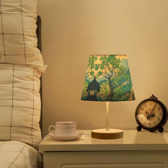 Yayeee Mini Table Lamp 11.8" Dimmable with Fabric Shade 3 Color Temperatures, Beige Tree