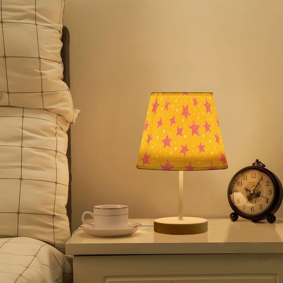Yayeee Mini Table Lamp 11.8" Dimmable with Fabric Shade 3 Color Temperatures, Big Pink Stars Pattern