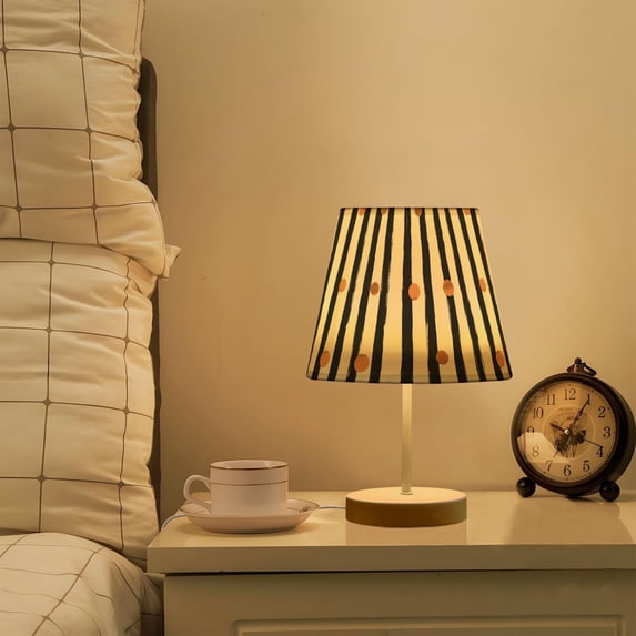Yayeee Mini Table Lamp 10.8" Dimmable with Fabric Shade 3 Color Temperatures, Black Abstract Stripes