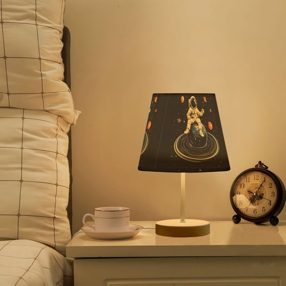 Yayeee Mini Table Lamp 11.8" Dimmable with Fabric Shade 3 Color Temperatures, Black Astronaut Space