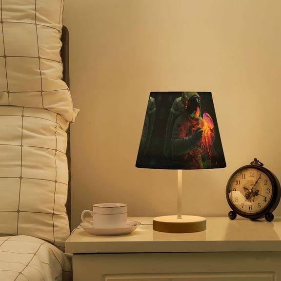 Yayeee Mini Table Lamp 10.8" Dimmable with Fabric Shade 3 Color Temperatures, Black Astronaut