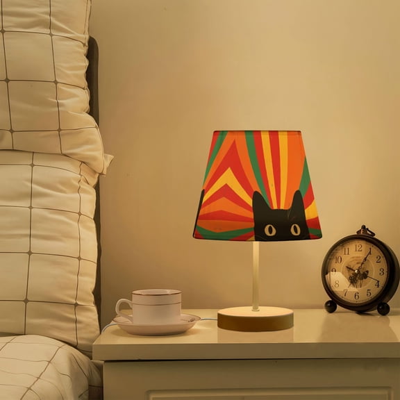 Yayeee Mini Table Lamp 10.8" Dimmable with Fabric Shade 3 Color Temperatures, Black Cat