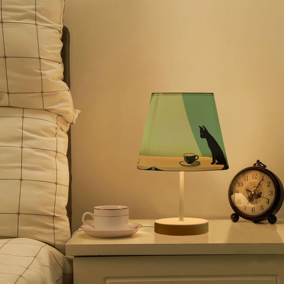 Yayeee Mini Table Lamp 11.8" Dimmable with Fabric Shade 3 Color Temperatures, Black Cat