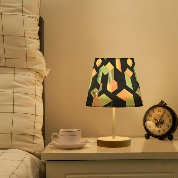 Yayeee Mini Table Lamp 11.8" Dimmable with Fabric Shade 3 Color Temperatures, Black Cubes