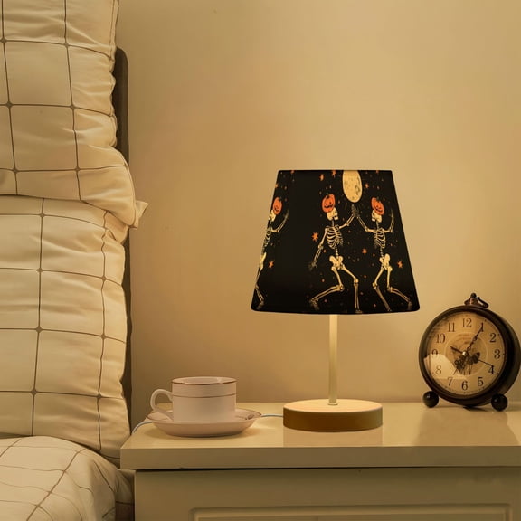 Yayeee Mini Table Lamp 10.8" Dimmable with Fabric Shade 3 Color Temperatures, Black Halloween Dancing
