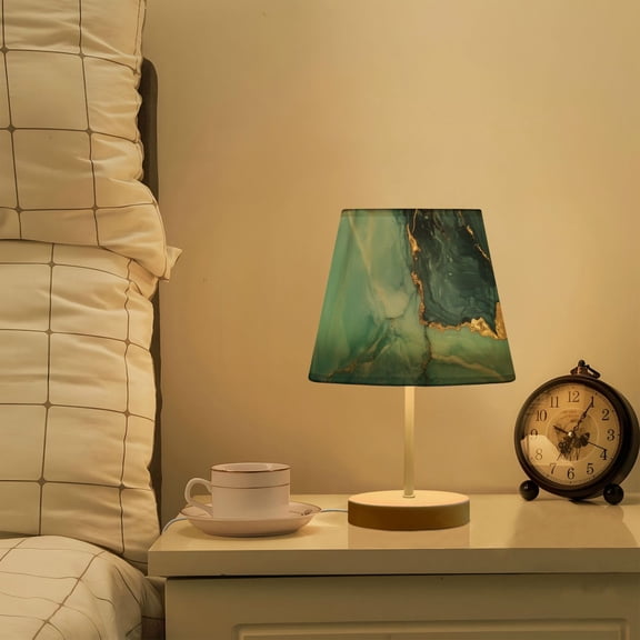 Yayeee Mini Table Lamp 10.8" Dimmable with Fabric Shade 3 Color Temperatures, Black Marble