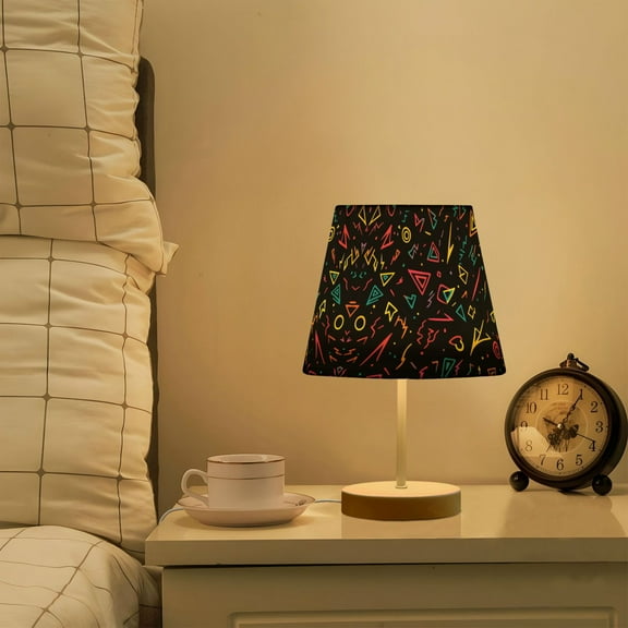 Yayeee Mini Table Lamp 11.8" Dimmable with Fabric Shade 3 Color Temperatures, Black Neon Lightning