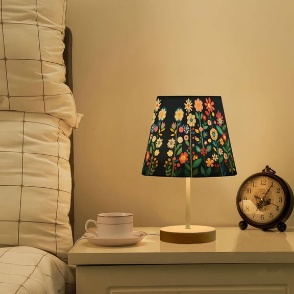 Yayeee Mini Table Lamp 10.8" Dimmable with Fabric Shade 3 Color Temperatures, Bloom Flowers