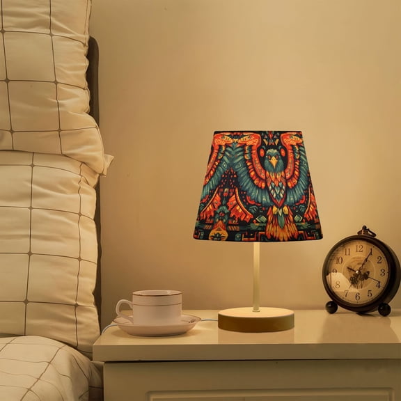 Yayeee Mini Table Lamp 11.8" Dimmable with Fabric Shade 3 Color Temperatures, Blue Abstract Eagle