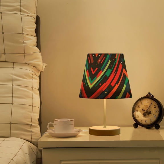 Yayeee Mini Table Lamp 10.8" Dimmable with Fabric Shade 3 Color Temperatures, Blue Abstract Lines