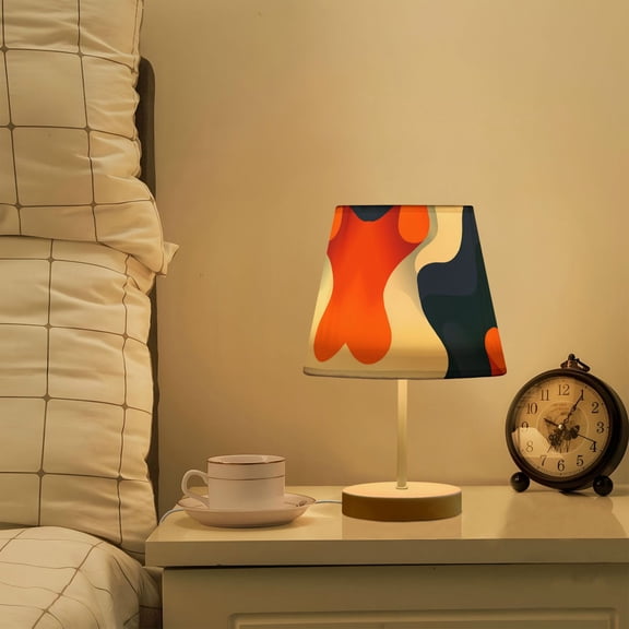 Yayeee Mini Table Lamp 10.8" Dimmable with Fabric Shade 3 Color Temperatures, Blue Abstract Wavy