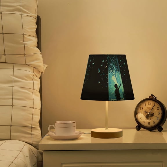 Yayeee Mini Table Lamp 11.8" Dimmable with Fabric Shade 3 Color Temperatures, Blue Butterfly