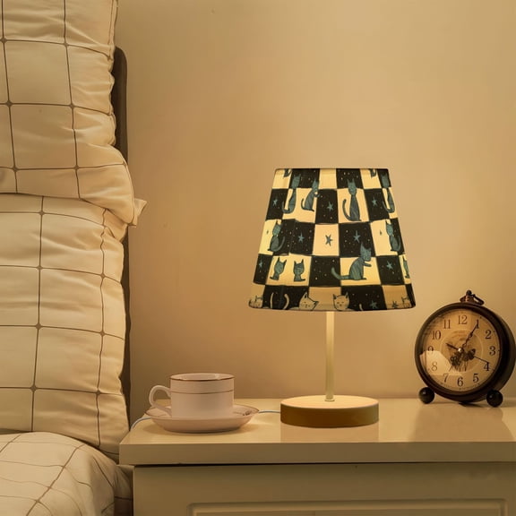 Yayeee Mini Table Lamp 11.8" Dimmable with Fabric Shade 3 Color Temperatures, Blue Cat Stars