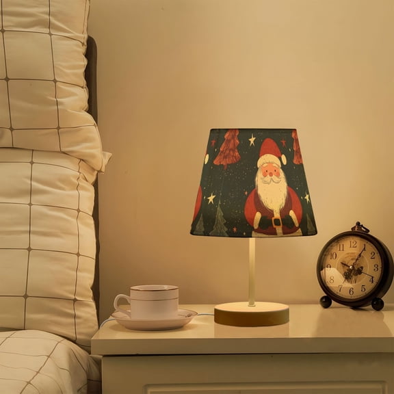 Yayeee Mini Table Lamp 10.8" Dimmable with Fabric Shade 3 Color Temperatures, Blue Christmas Santa