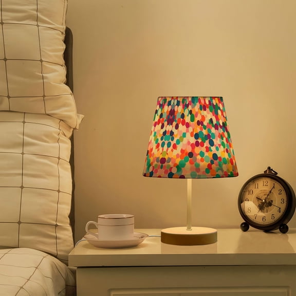 Yayeee Mini Table Lamp 11.8" Dimmable with Fabric Shade 3 Color Temperatures, Blue Colorful Circles