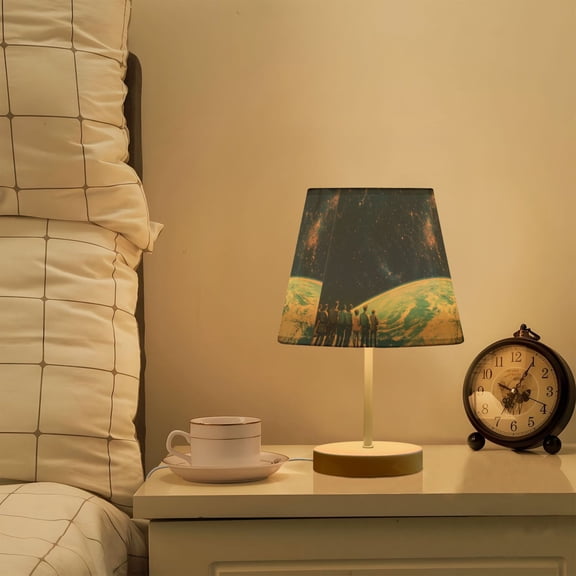 Yayeee Mini Table Lamp 10.8" Dimmable with Fabric Shade 3 Color Temperatures, Blue Earth