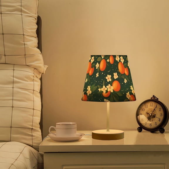 Yayeee Mini Table Lamp 10.8" Dimmable with Fabric Shade 3 Color Temperatures, Blue Floral Oranges