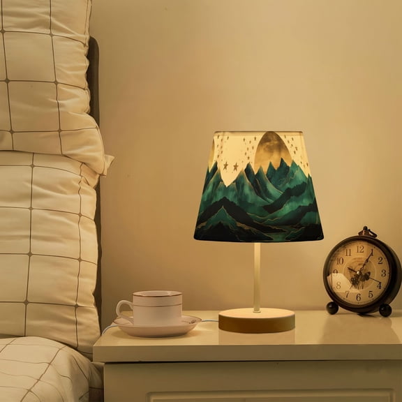 Yayeee Mini Table Lamp 10.8" Dimmable with Fabric Shade 3 Color Temperatures, Blue Mountains