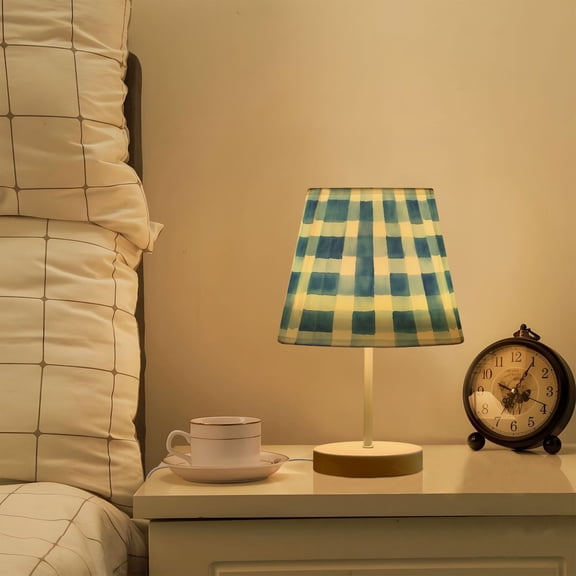 Yayeee Mini Table Lamp 11.8" Dimmable with Fabric Shade 3 Color Temperatures, Blue Plain