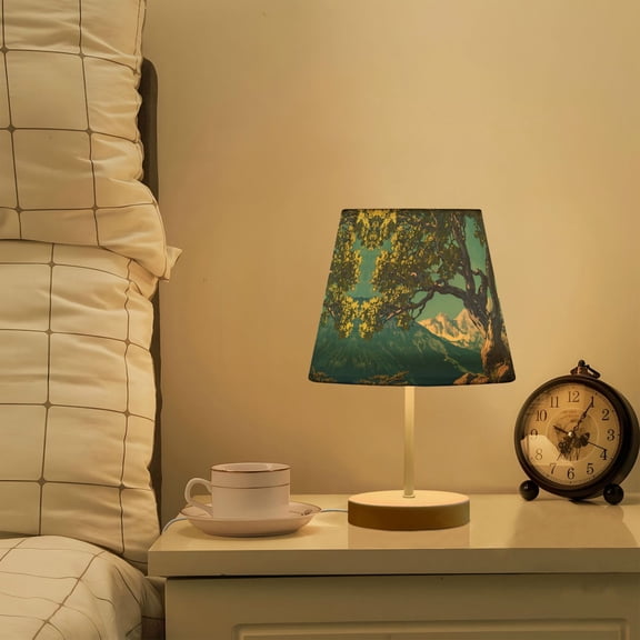 Yayeee Mini Table Lamp 10.8" Dimmable with Fabric Shade 3 Color Temperatures, Blue Tree