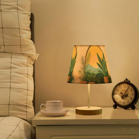 Yayeee Mini Table Lamp 10.8" Dimmable with Fabric Shade 3 Color Temperatures, Boho Plants
