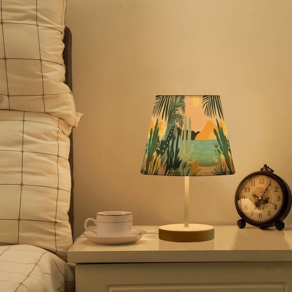 Yayeee Mini Table Lamp 10.8" Dimmable with Fabric Shade 3 Color Temperatures, Boho Style Sun