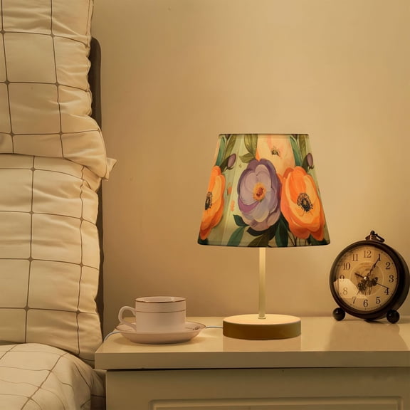 Yayeee Mini Table Lamp 11.8" Dimmable with Fabric Shade 3 Color Temperatures, Bright Flowers