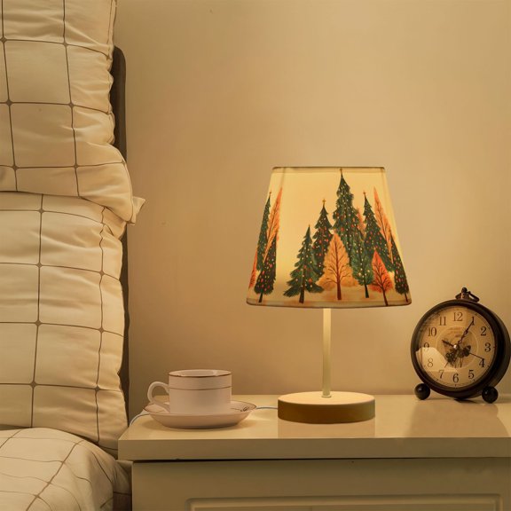 Yayeee Mini Table Lamp 10.8" Dimmable with Fabric Shade 3 Color Temperatures, Brown Christmas Trees