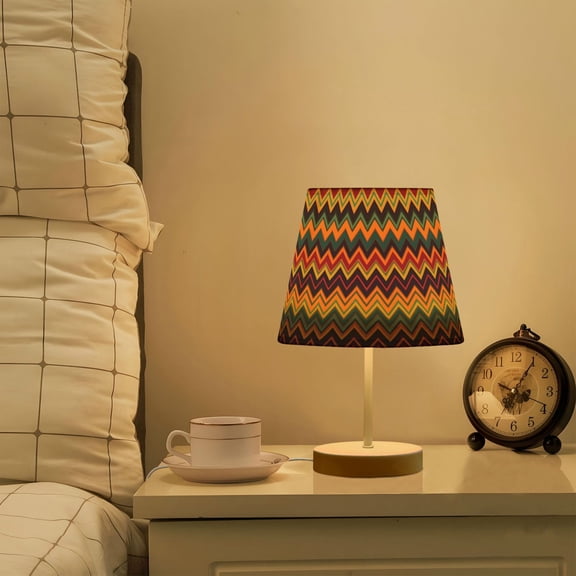 Yayeee Mini Table Lamp 11.8" Dimmable with Fabric Shade 3 Color Temperatures, Brown Geometric