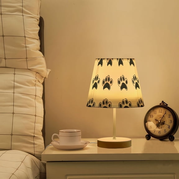 Yayeee Mini Table Lamp 11.8" Dimmable with Fabric Shade 3 Color Temperatures, Cartoon Cat Paw