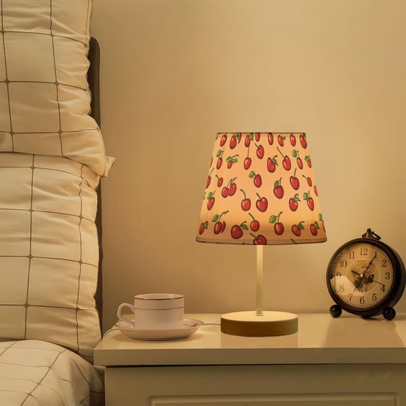 Yayeee Mini Table Lamp 10.8" Dimmable with Fabric Shade 3 Color Temperatures, Cherries Pattern