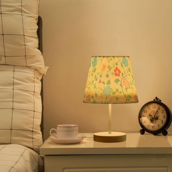 Yayeee Mini Table Lamp 10.8" Dimmable with Fabric Shade 3 Color Temperatures, Colorful Flower