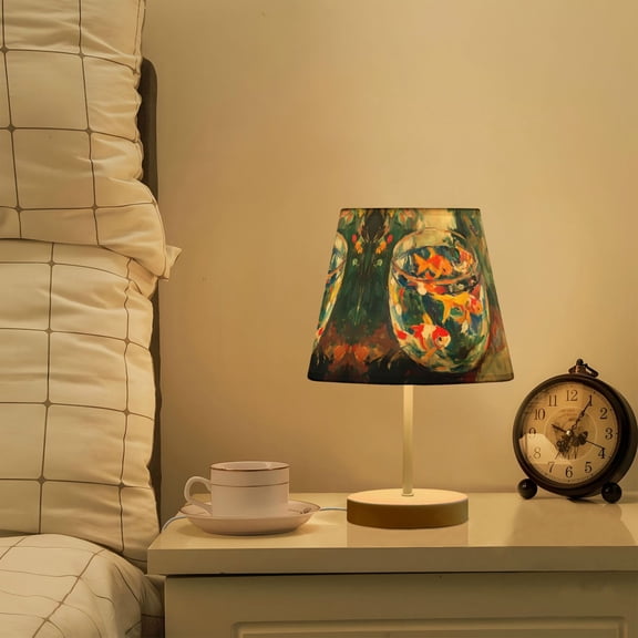 Yayeee Mini Table Lamp 10.8" Dimmable with Fabric Shade 3 Color Temperatures, Colorful Goldfish