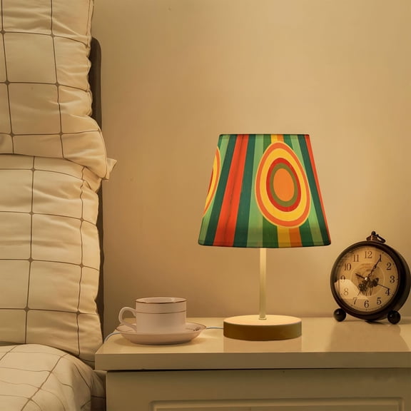 Yayeee Mini Table Lamp 10.8" Dimmable with Fabric Shade 3 Color Temperatures, Colorful Stripes