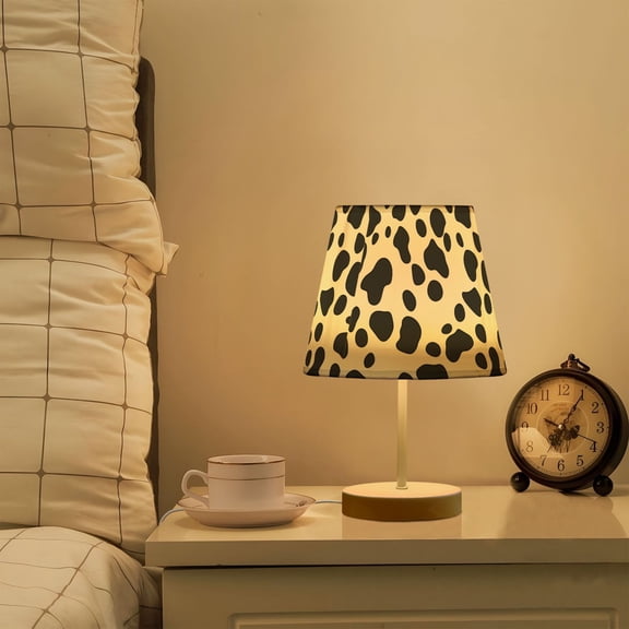 Yayeee Mini Table Lamp 11.8" Dimmable with Fabric Shade 3 Color Temperatures, Cow Spots