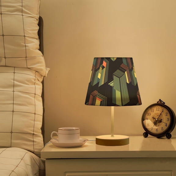 Yayeee Mini Table Lamp 11.8" Dimmable with Fabric Shade 3 Color Temperatures, Cube Stripes