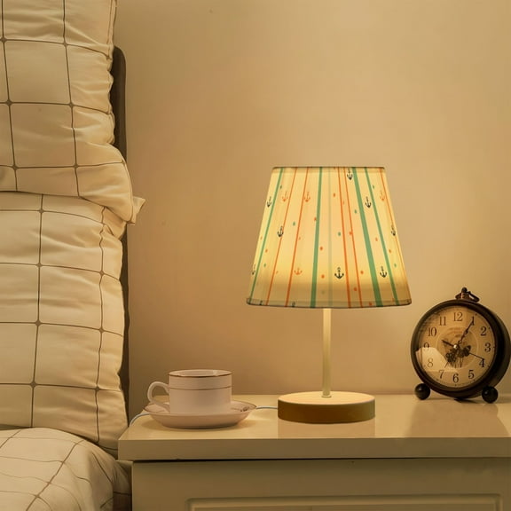 Yayeee Mini Table Lamp 11.8" Dimmable with Fabric Shade 3 Color Temperatures, Cute Nautical Pattern