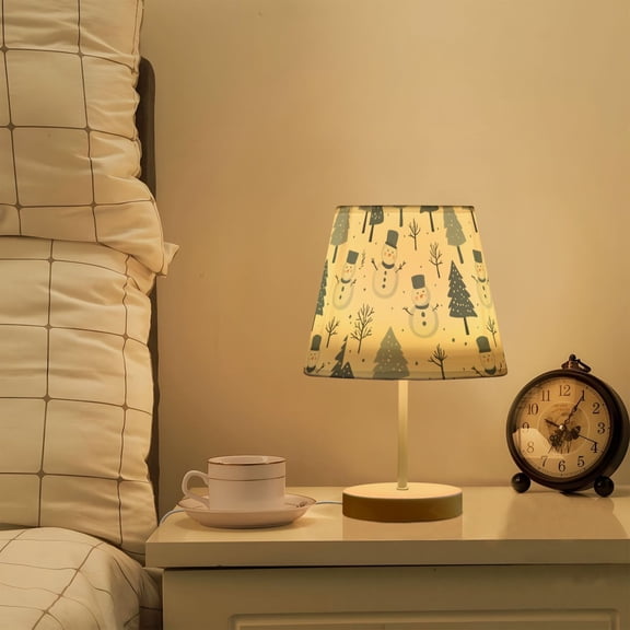 Yayeee Mini Table Lamp 11.8" Dimmable with Fabric Shade 3 Color Temperatures, Cute Snowmen